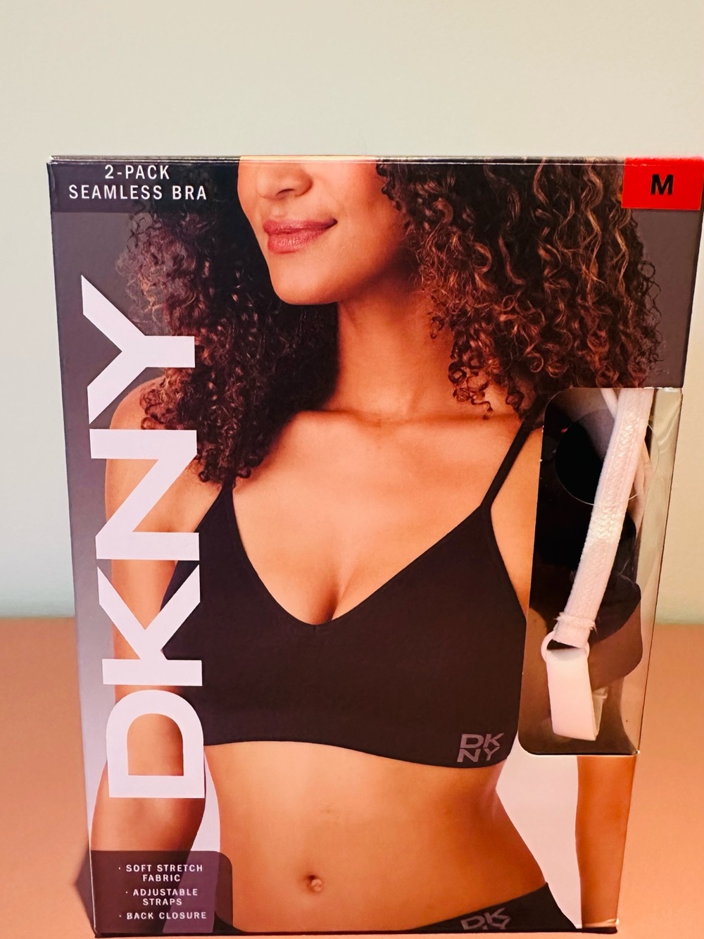 Dkny Women's Seamless Bralette - Black with White Strap Accent